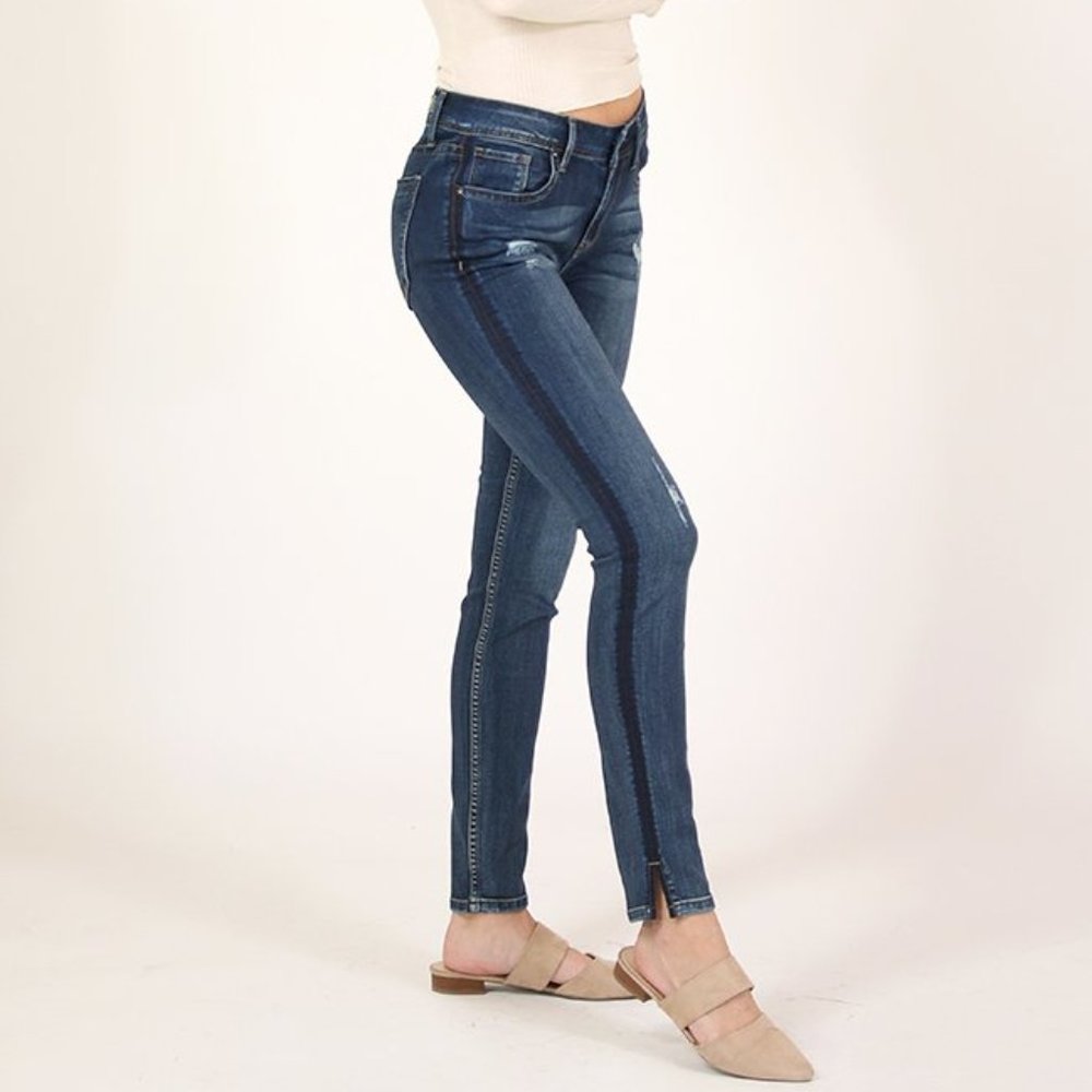 Grace in LA Blue Side Stripe Skinny Jeans